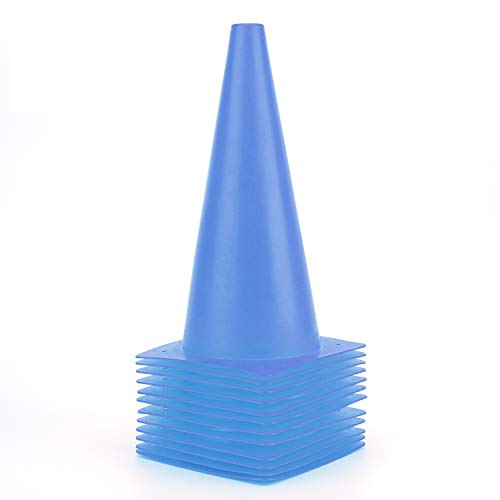12 Inch Traffic Training Cones, Plastic Safety Parking Cones, Agility Field Marker Cones for Soccer Basketball Football Drills Training, Outdoor Sport Activity & Festive Events - 6 Colors - color: Blue, Set of 12