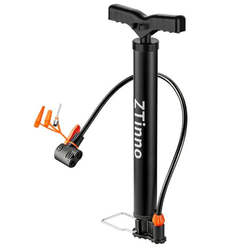 Floor Bike Pump Portable, Classic Bicycle Pump, Portable Bike Tire Pump with Dual Presta & Schrader Valves, Attached Ball Needles, Bike Air Pump for Bike Tires, Balls