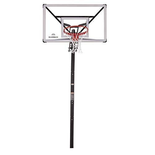 Silverback Height Adjustable In-Ground Basketball Hoop with Tempered Glass Backboard, Pro-Style Breakaway Rim, Pole and Backboard Pad
