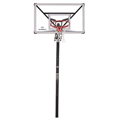 Silverback Height Adjustable In-Ground Basketball Hoop with Tempered Glass Backboard, Pro-Style Breakaway Rim, Pole and Backboard Pad