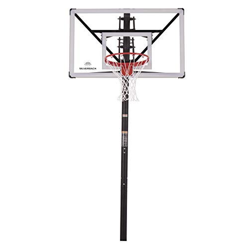 Silverback Height Adjustable In-Ground Basketball Hoop with Tempered Glass Backboard, Pro-Style Breakaway Rim, Pole and Backboard Pad