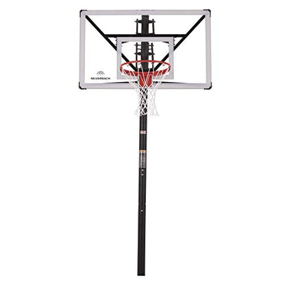 Silverback Height Adjustable In-Ground Basketball Hoop with Tempered Glass Backboard, Pro-Style Breakaway Rim, Pole and Backboard Pad