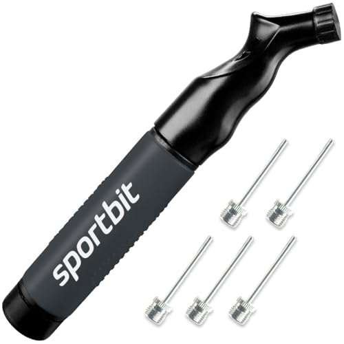 SPORTBIT Ball Pump for Sports Balls - Push & Pull Inflating System - Hand Pump for Exercise Balls - Volleyball Pump, Basketball Inflator, Ball Air Pump - Goes with 5 Needles Set - color: GREY
