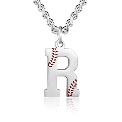 AIAINAGI Baseball Initial A-Z Letter Necklace - Men's Baseball Charm Pendant in Stainless Steel Silver Chain, 22inch Personalized Gift - style: R Letter