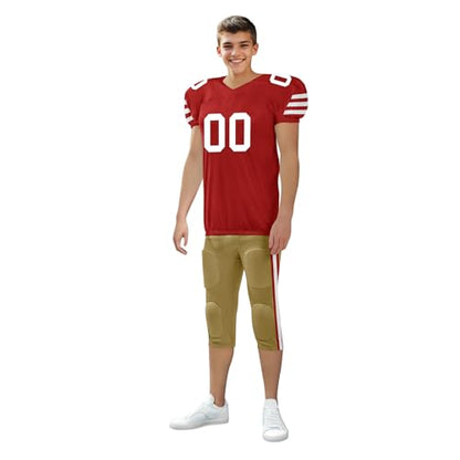 Youth Football Practice Jersey, Custom Blank Kids Practice Football Uniform Sportswear for Boys Training Games - color: Red Gold White