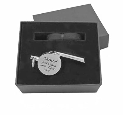 Personalized Silver Coach Whistle with Lanyard Custom Engraved Free - Referee or Sports Gift with Free Engraving - Ships from USA
