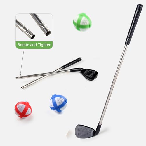 Golf Chipping Game with Stand: 4 in 1 Battle Golf Target Game Set with 16 Sticky Balls, 8 Bean Bags, 2 Soccer Balls, 6 Axes, Indoor Outdoor Yard Games Chipping Practice Mat for Dads Golfers