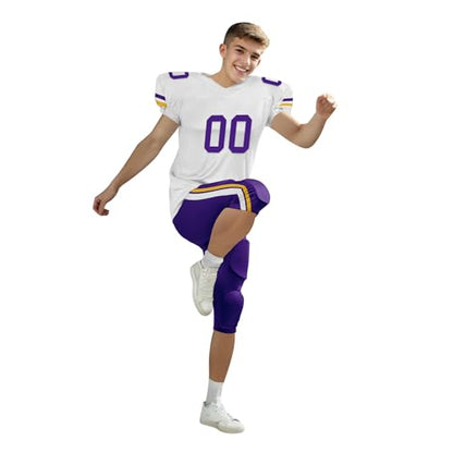 Youth Football Practice Jersey, Custom Blank Kids Practice Football Uniform Sportswear for Boys Training Games - color: Purple Gold White