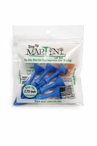 Martini Midsize Step‑Up 2.75" Golf Tees for Driver, Consistent 1 3/8" Height Above Ground, Durable Polymer Resin, Large Cup Placement Ease, Straighter Longer Launch, Virtually Unbreakable - color: Blue