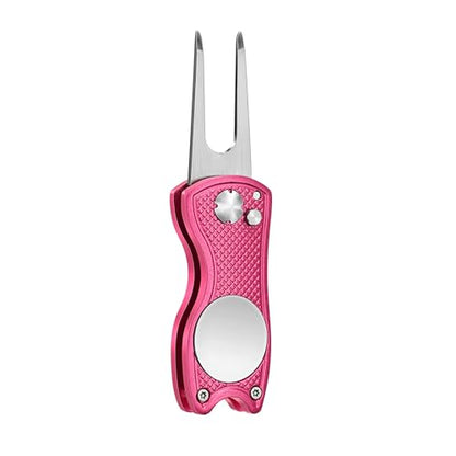 Mile High Life Golf Divot Repair Tool, All Metal Foldable Divot Tool with Pop-up Button & Magnetic Ball Marker, 2-6 Pack - color: Pink Fish