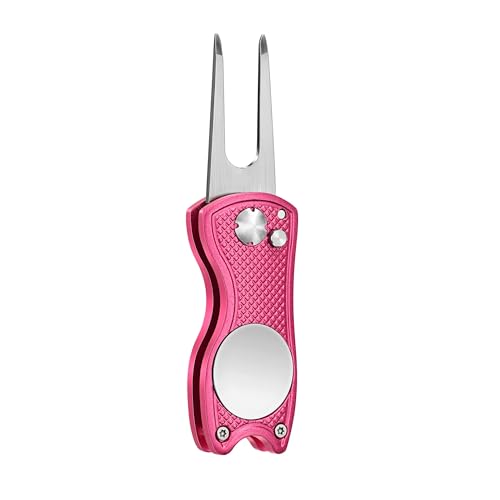 Mile High Life Golf Divot Repair Tool, All Metal Foldable Divot Tool with Pop-up Button & Magnetic Ball Marker, 2-6 Pack - color: Pink Fish