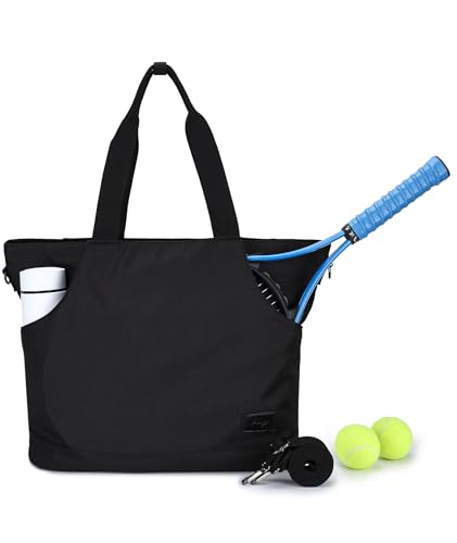Tennis Bags for Women, Large Pickleball Tote Bag Men 2 Rackets Lightweight Crossbody Shoulder Bag for Gym Sport - color: Black