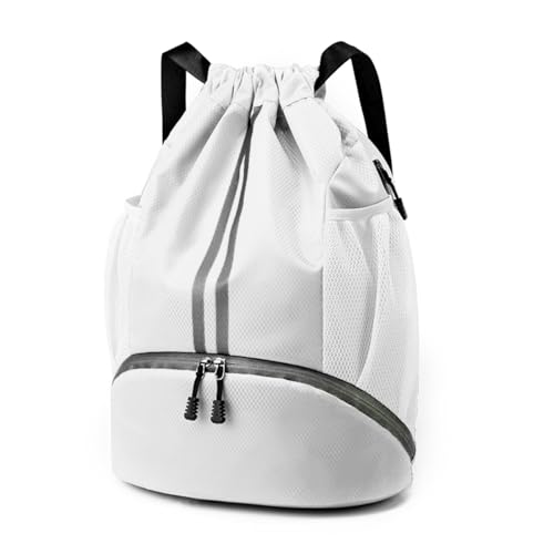 Valleycomfy Sports Drawstring Backpack - Water Resistant String Bag with Shoe Compartment Gym Backpack for Women & Men White - color: A-white
