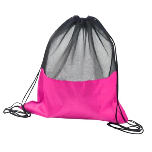 Basketball Drawstring Backpack Mesh Ball Bag Oxford Cloth Shoulder Bag Comfortable Design Suitable for gym sports travel entertainment - color: Rose red