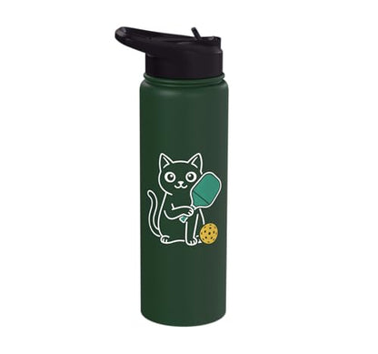 Pickleball Paddle Ball Player Minimal Clean Sports Fan Match Stainless Steel Insulated Water Bottle - color: Dark Green