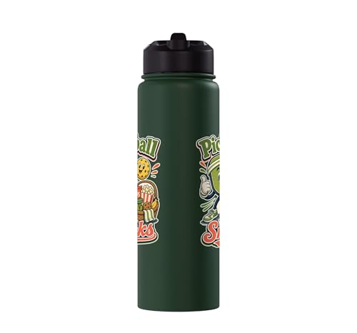 Pickleball Snack Break Court Humor Funny Retro Saying Stainless Steel Insulated Water Bottle - color: Dark Green