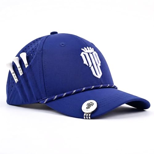 NJF Golf Hat Men - Breathable Mens Golf Hats, Adjustable Rope Hook and Loop Style Cap, Convenient Cap with Tee Holder - color: Navy Blue