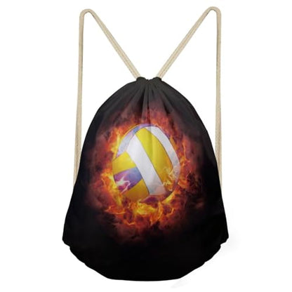 Mumeson Volleyball Print Drawstring Backpack Soccer Bag Purse Pouch - color: Volleyball Print