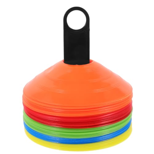 Cabilock Portable Soccer Disc Cones Set, Agility Training Football Cones with 50 Multi-Color Markers, Carry Rack and Mesh Bag for Outdoor Sports Practice and Coaching