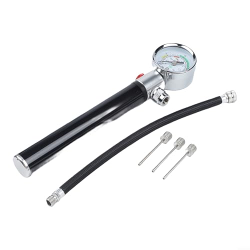 Portable Bike Pump, Aluminum Alloy Tire Inflator with Pressure Gauge, for American and Valves, Basketball Needle Included - size: Basketball model