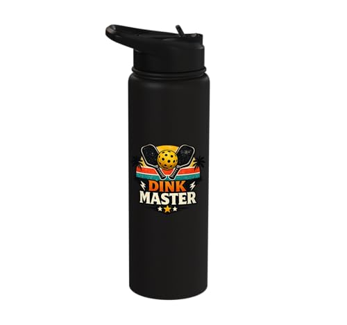 Dink Master Funny Pickleball Player Paddle Sports Stainless Steel Insulated Water Bottle - color: Black