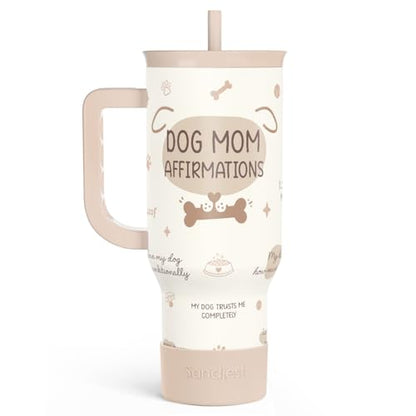 SANDJEST Dog Mom 40oz Tumbler With Handle and Straw, Dog Mom Affirmation Insulated Stainless Steel Travel Coffee Mug for Women Girls Pet Lovers, Gift Idea for Birthday Christmas Mothers Day - color: Dog Mom