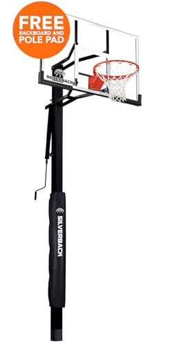 Silverback 54" Height Adjustable In-Ground Basketball Hoop with Tempered Glass Backboard, Pro-Style Breakaway Rim & Backboard Pad