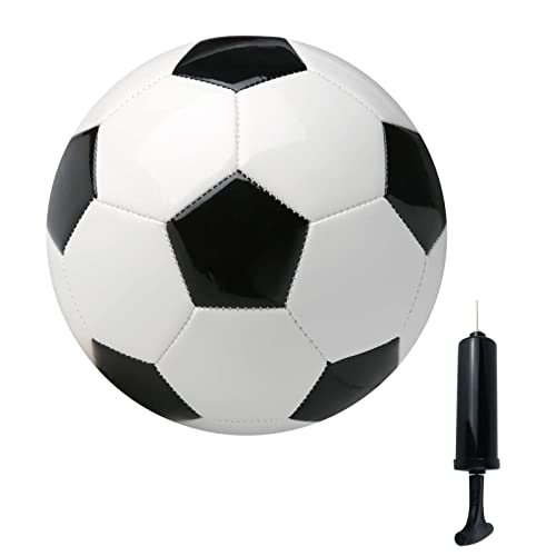 Soccer Ball Size 2,3,4,5 with Pump Needle Classic White Black Thicker PU Tight Weaved Suitable for Youth Boy League Game Trainning Practice or Gift - color: White Black, style: Size 5