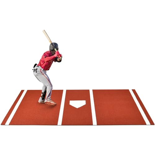 Shopsource Baseball Batting Mat, 10x3.8/12x6ft Softball Hitting Mat, Batters Box Turf Mats with Home Plate, Anti-Slip Baseball Softball Cage Mats for Indoor Outdoor - color: Red, size: 12' x 6'