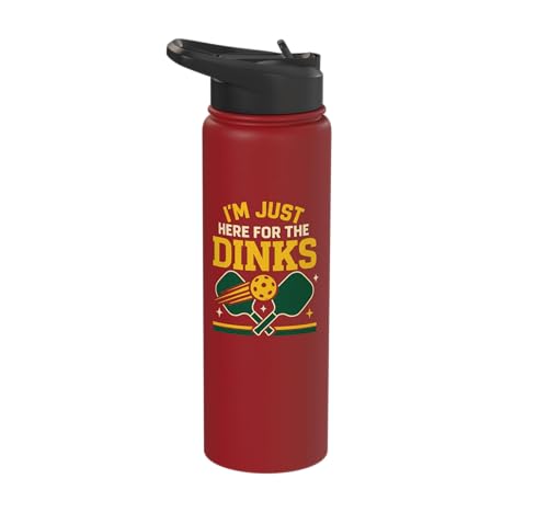 Funny Pickleball Pun Paddle I'm Just Here For The Dinks Stainless Steel Insulated Water Bottle - color: Red