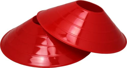 BlueDot Trading Sport Disc Cones High Visibility for Agility Training, Soccer, Football, Field Durable Cone Markers for Adults or Kids (50-Pack), Red
