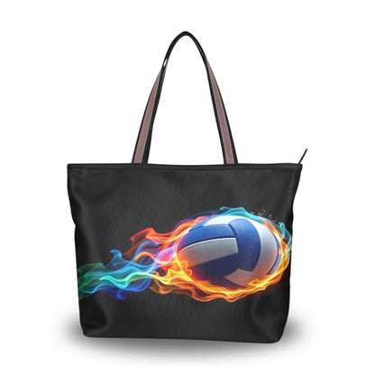 Volleyball Ball Black Tote Bag for Women Work Beach Bag Travel Bag - size: 18.5 L