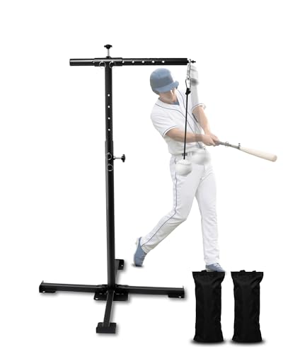 Batting Tee with Tethered Ball, Height Adjustable from 30" to 45" Baseball Batting Trainer, Batting Practice Equipment with 2 Sandbags, Baseball Swing Trainer to Improve Swing Power and Accuracy