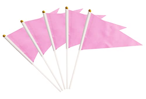 50 Pack Pink Pennant Small Mini Flags On Sticks,Hand Held Solid Pink Pennant DIY Graffiti Flag,Party Events Celebration,School,Grand Opening,Kids Birthday,Sports Clubs,Flower Pot - color: Pink