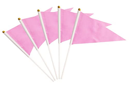 50 Pack Pink Pennant Small Mini Flags On Sticks,Hand Held Solid Pink Pennant DIY Graffiti Flag,Party Events Celebration,School,Grand Opening,Kids Birthday,Sports Clubs,Flower Pot - color: Pink
