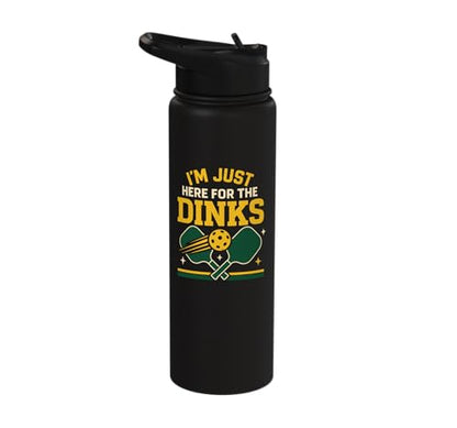 Funny Pickleball Pun Paddle I'm Just Here For The Dinks Stainless Steel Insulated Water Bottle - color: Black
