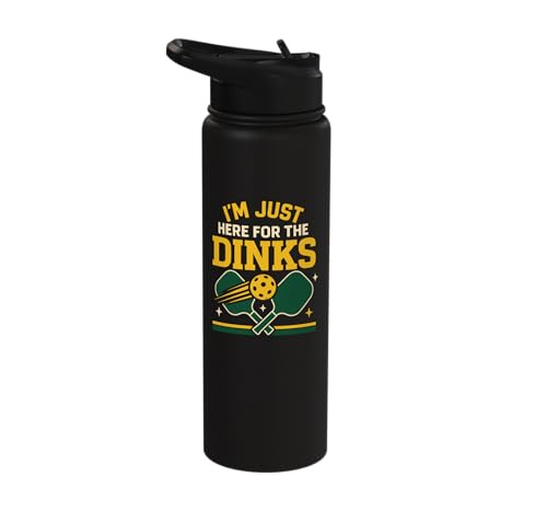 Funny Pickleball Pun Paddle I'm Just Here For The Dinks Stainless Steel Insulated Water Bottle - color: Black