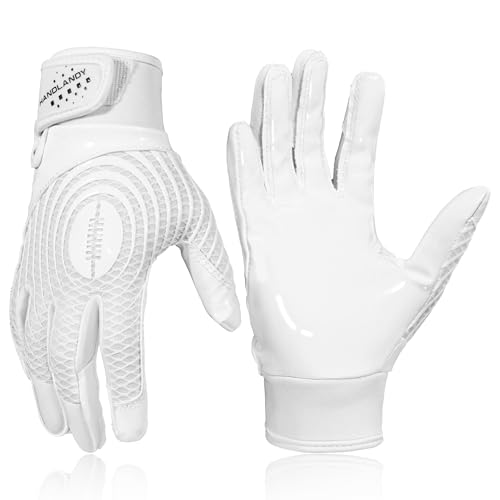 HANDLANDY Youth Football Gloves, Kids Sticky Receiver Gloves,Super Grip Football Glove Best Gift for Boys,Girls - color: Cream White, size: X-Small-Youth