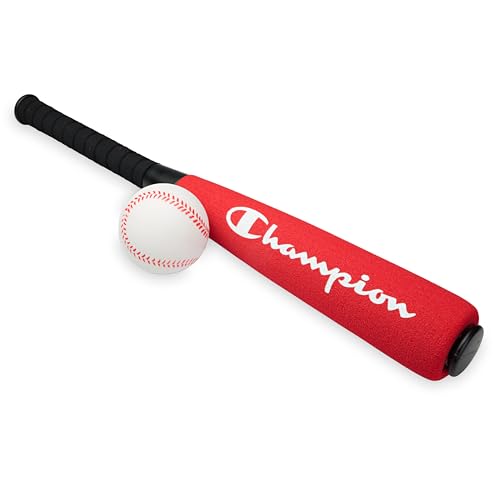 Champion Toddler Baseball Set (Red/Black), Big Fly Foam Bat and Soft Ball Kit for Kids Ages 3+, Oversized 24” Lightweight Bat with Molded Core, for Safe Indoor or Outdoor Play - color: Red/Black, size: 24"