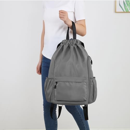 Valleycomfy Waterproof Drawstring Gym Backpack Bag for Men & Women,Sports Gym Bag with Side Pocket Dark Grey - color: A-dark Grey