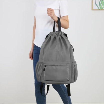 Valleycomfy Waterproof Drawstring Gym Backpack Bag for Men & Women,Sports Gym Bag with Side Pocket Dark Grey - color: A-dark Grey