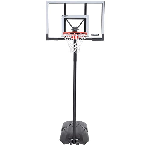 Lifetime Portable Basketball Hoop, 50 Inch Shatterproof Fusion Backboard, Adjustable Height 8-10 Ft, Broomstick Adjust, Base with Wheels, Slam-It Rim