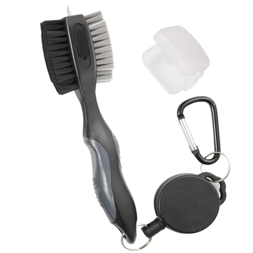 Golf Club Brushes, Golf Cleaning Tool, with Retractable Cleaning Nails, Nylon and Wire Bristles Oversize Double Brush Head with 2ft Retractable Zip-line Metal Buckle