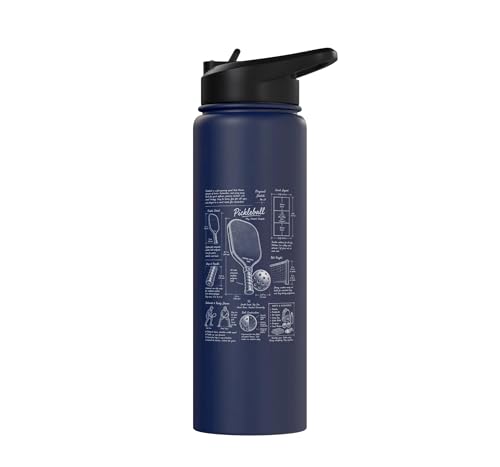 Pickleball Paddle Court Layout Net Height Chart Stainless Steel Insulated Water Bottle - color: Navy Blue