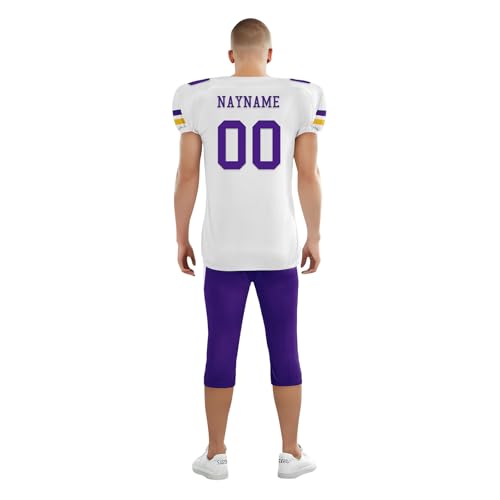 Youth Football Practice Jersey, Custom Blank Kids Practice Football Uniform Sportswear for Boys Training Games - color: Purple Gold White