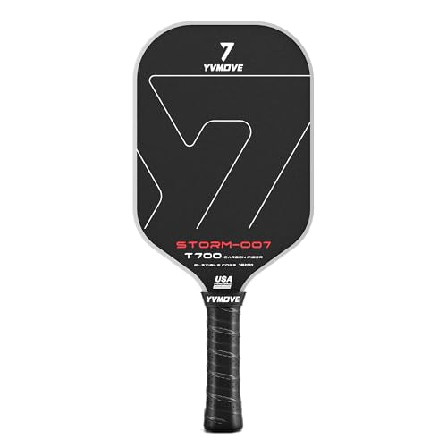 YVmove T800 Carbon Fiber Pickleball Paddle with 16mm Dynamic Core, Premium Pickle Ball Thermoformed Unibody, Elongated Shape, Enhanced Power & Ultimate Spin, USAPA Approved - color: Pure Black