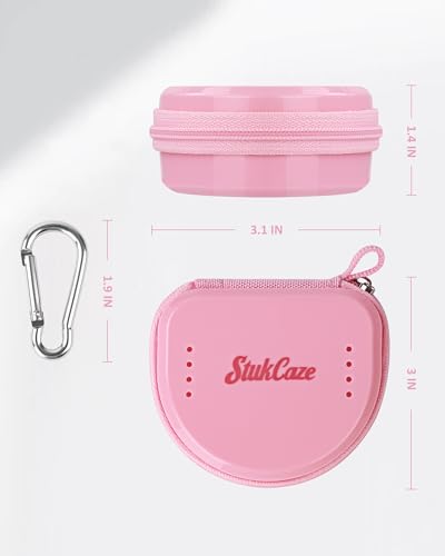 Mouth Guard Case with Zipper, Portable Carrying Retainer Mouthguard Case for Youth Football, Breathable Mouth Guard Boxing with Climbing Clip, Travel Storage Adult & Youth Sizes Pink