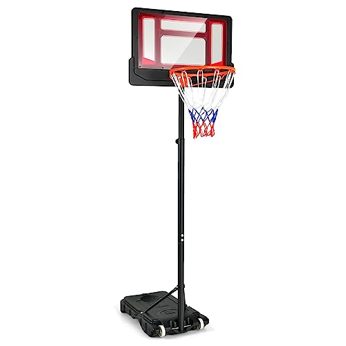 Goplus Portable Basketball Hoop, Basketball Goal w/4.3 FT-8.2 FT Adjustable Height, Ball Storage, Indoor Outdoor Weather-Resistance Basketball Hoop System for Outside Backyard, Driveway - color: Red+Black