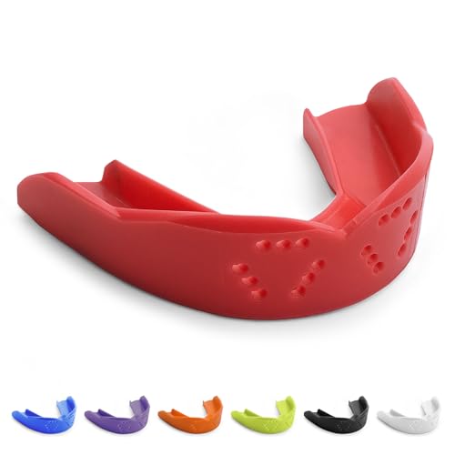 SISU 3D Mouthguard - Pre-Formed, Easy Fit Protection for Lacrosse, Football, Hockey, Team Sports - Remoldable Up to 20 Times - Non Toxic - color: Intense Red, size: Adult (over 5' tall)