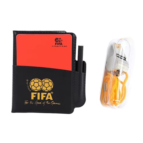 Soccer Referee Wallet Notebook with Red Card and Yellow Card, with 1 Piece Metal Referee Whistle for Football Soccer Game Sports